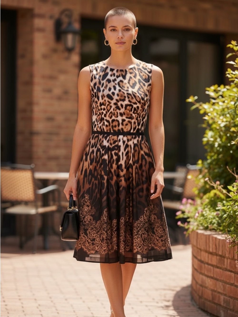 Boston Proper Sleeveless Leopard Print A-Line Dress in Ombré Brown